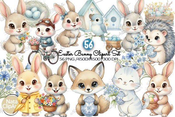 Download Cute Easter Animals Watercolor PNG Set - Set Collection