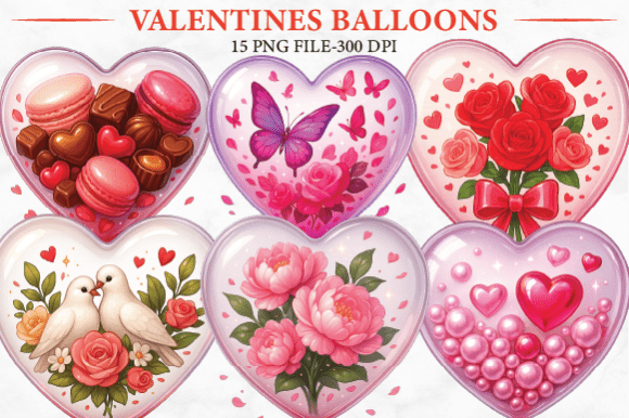 Download Valentine Heart Balloon Clipart Set - Set Collection