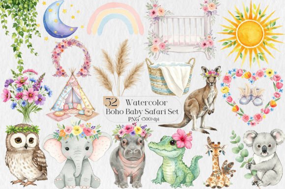 Download Boho Baby Safari Watercolor Set - Set Collection