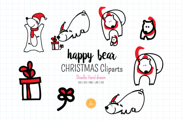 Download Doodle Cute Christmas Bear SVG, Clipart - Cute christmas Collection