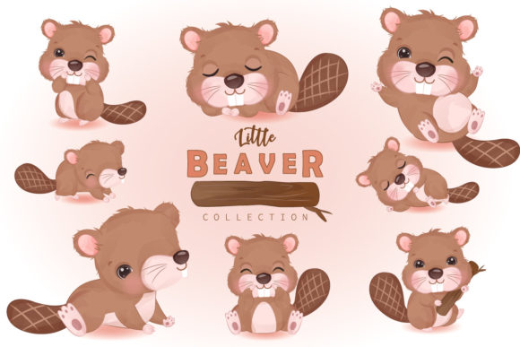 Download Adorable Little Beaver Clipart Set - Set Collection