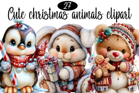 Download Watercolor Cute Christmas Animals Clipa - Cute christmas Collection