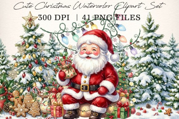 Download Cute Christmas Watercolor Clipart Set - Set Collection