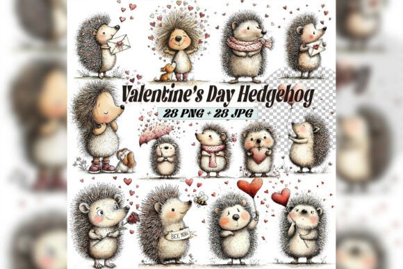 Download Whimsical Valentine Hedgehog Clipart Set - Set Collection