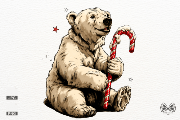 Download Vintage Polar Bear &amp; a Candy Cane Png - Polar bear Collection