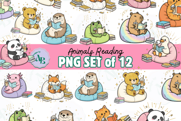 Download Bookish Animals Reading Clip Art Set - Set Collection