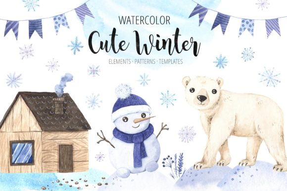 Download Watercolor Cute Winter Animals Set - Set Collection