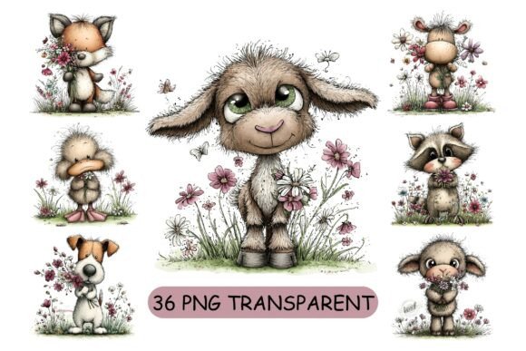 Download 36 Cute Farm Animals PNG Clipart Set - Set Collection