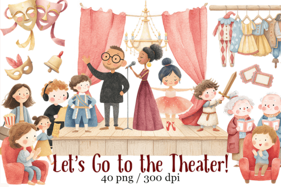Download Watercolor Theater Clipart Set - Set Collection