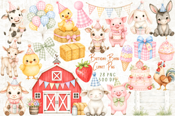 Download Birthday Barn Farm Animals Clipart Set - Set Collection