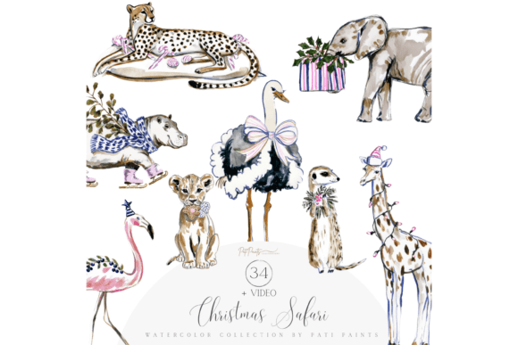 Download Watercolor Christmas Safari Clipart Set - Set Collection