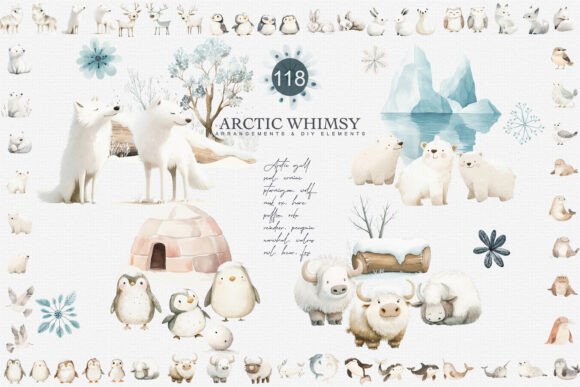 Download Watercolor Arctic Animals Clipart Set - Set Collection