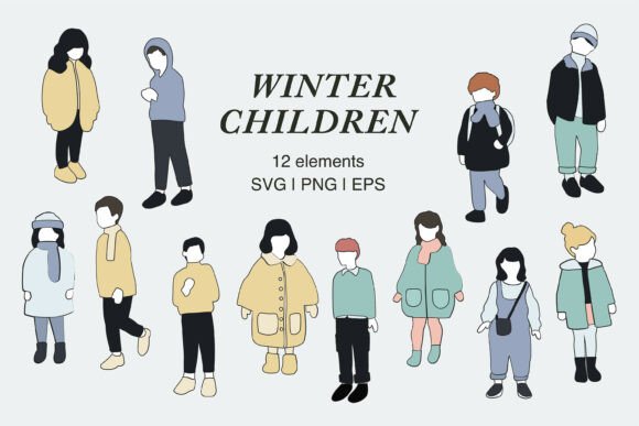 Download Winter Children Illustration ClipArt Set - Set Collection