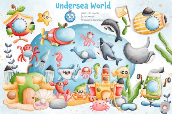 Download Watercolor Undersea World Clipart Set - Set Collection