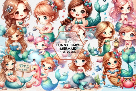 Download Funny Baby Mermaid Sublimation Clipart - Premium Resources