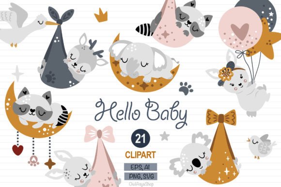 Download Newborn Animals Svg, Baby Shower Set - Set Collection