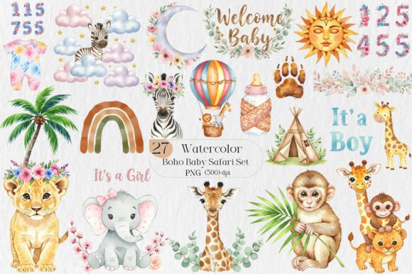 Download Boho Baby Safari Watercolor Set - Set Collection