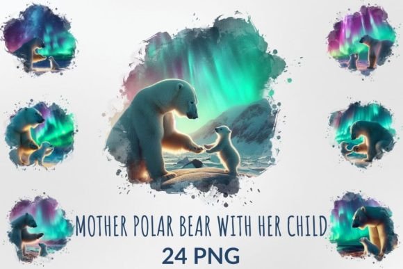 Download Watercolor Polar Bear with Her Child - Polar bear Collection