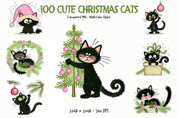 Download Cute Christmas Cats PNG Clipart Bundle - Cute christmas Collection