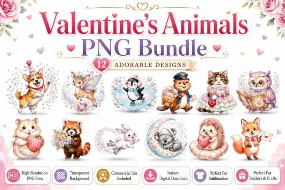 Download Valentines Animals Watercolor PNG Set - Set Collection