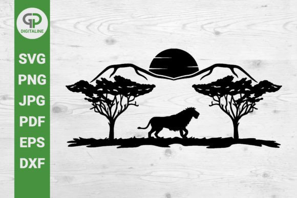 Download Lion on Safari, Sunset in Africa SVG - Set Collection