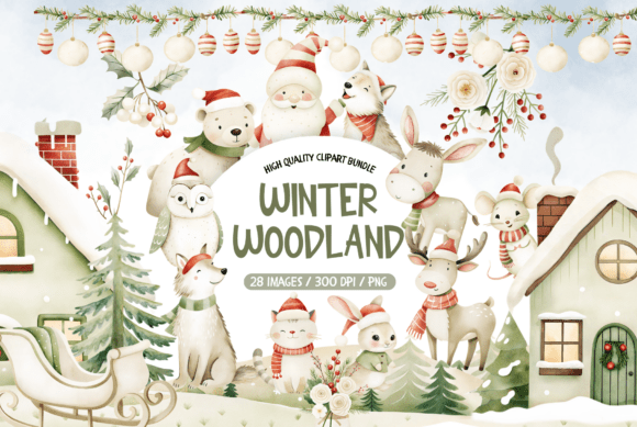 Download Winter Woodland Watercolor Clipart Set - Set Collection