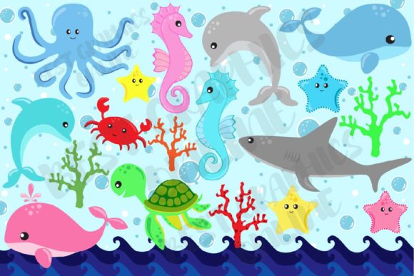 Download Sea Animals Clipart Set Whale Shark Crab - Set Collection