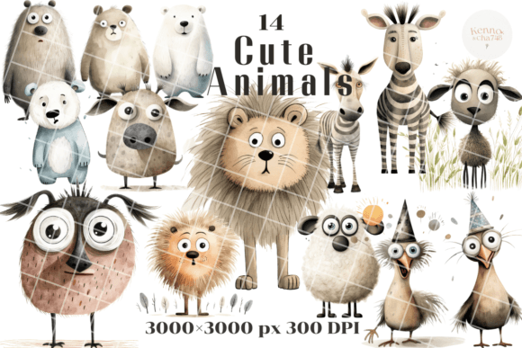 Download Cute Animal Clipart Set for Greeting Car - Set Collection