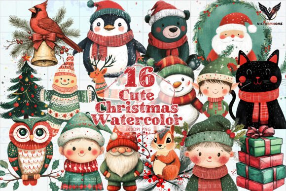 Download Cute Christmas Watercolor Clipart PNG - Cute christmas Collection