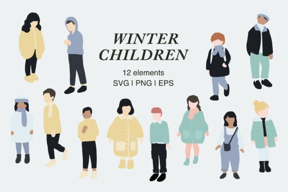 Download Winter Children Illustration ClipArt Set - Set Collection