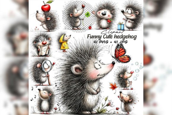 Download Whimsical Hedgehog Clipart Set - Set Collection