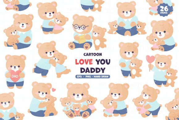 Download Happy Father Day Cute Bear Family Set - Set Collection