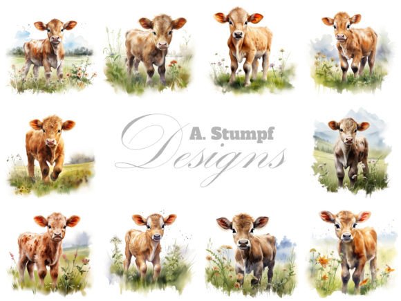 Download Calf Clipart Watercolor Farm Animal Set - Set Collection