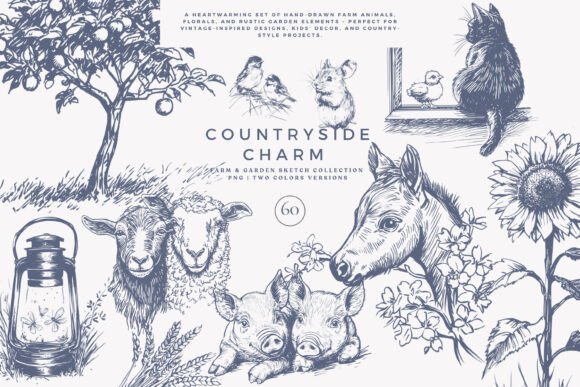 Download Vintage Clipart Farm Animals Set - Set Collection