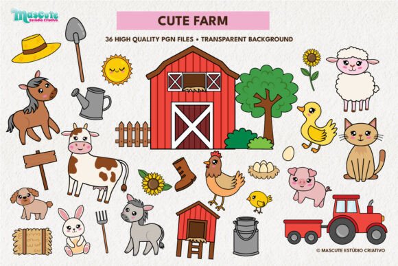 Download Cute Farm Animals Clipart Set - Set Collection