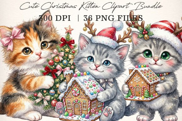 Download Cute Christmas Kitten Clipart Bundle - Cute christmas Collection